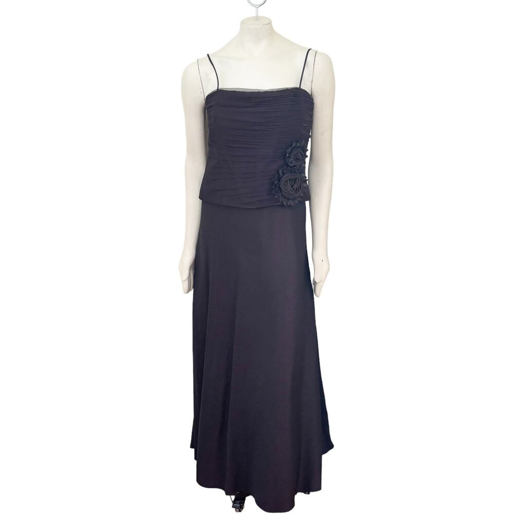 MILLA BELL 2 Piece Illusion Formal Dress Ruched Bodice 3D Flowers  SZ 10